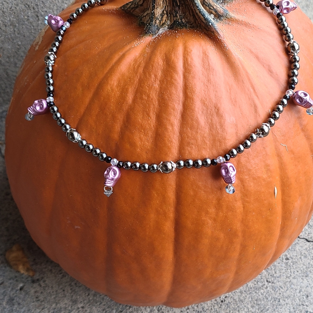 Pink skull necklace and matching earrings ✨️ never worn. Brand new. Moonstone.